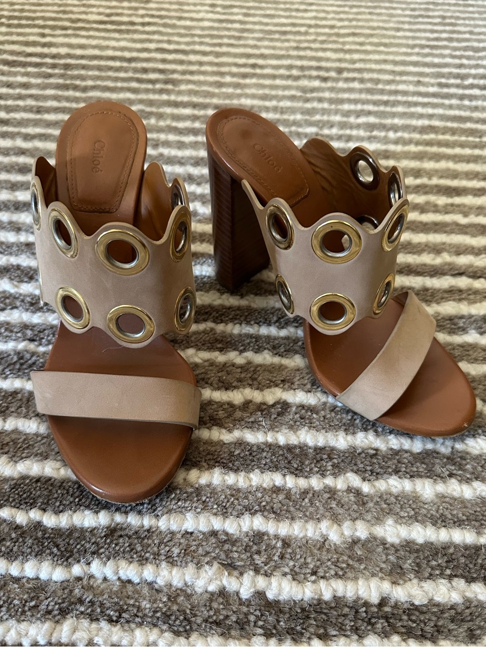 Chloe Grommet Heel Mules
